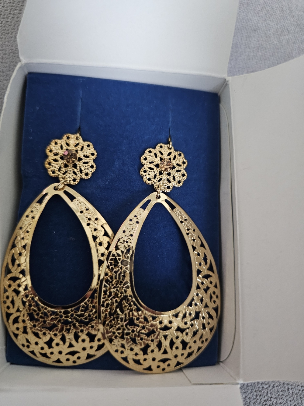 Gold Filigree Teardrop Dangle Earrings -AVON